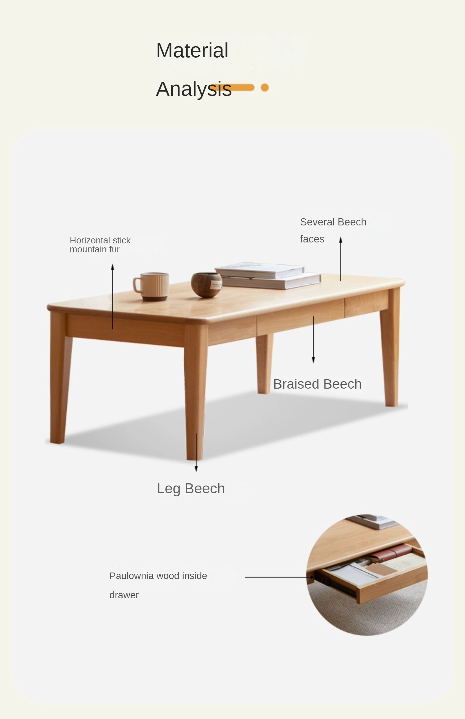 Beech Solid Wood Coffee Table Modern