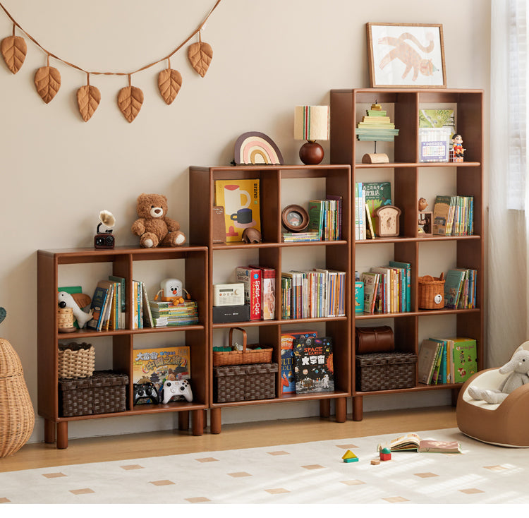 Poplar Solid Wood Children's Retro Lattice Bookshelf.