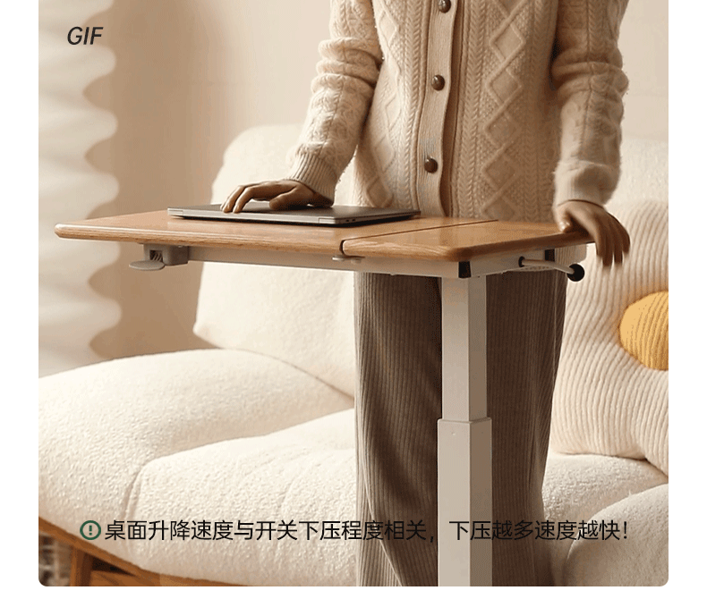 Oak, Solid Rubberwood Lifting Movable Folding Desk