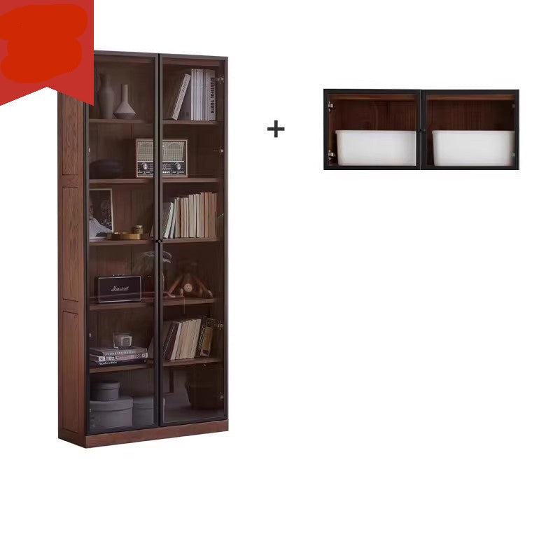 Solid Rubberwood, Oak Solid Wood Bookcase Modern With Glass Door