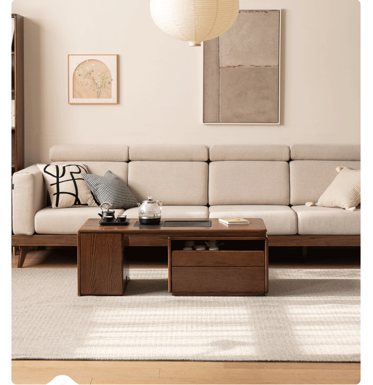 Oak, Black Walnut Solid Wood Retractable Modern Tea Table