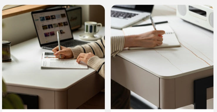 Ash solid wood rock board Italian light luxury office desk with drawer"
