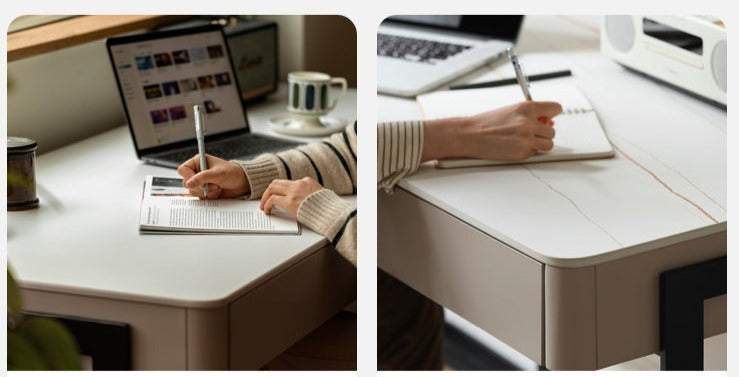 Ash solid wood rock board Italian light luxury office desk with drawer"