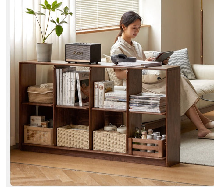 Black Walnut Solid Wood Bookshelf Shelf Free Lattice Combination