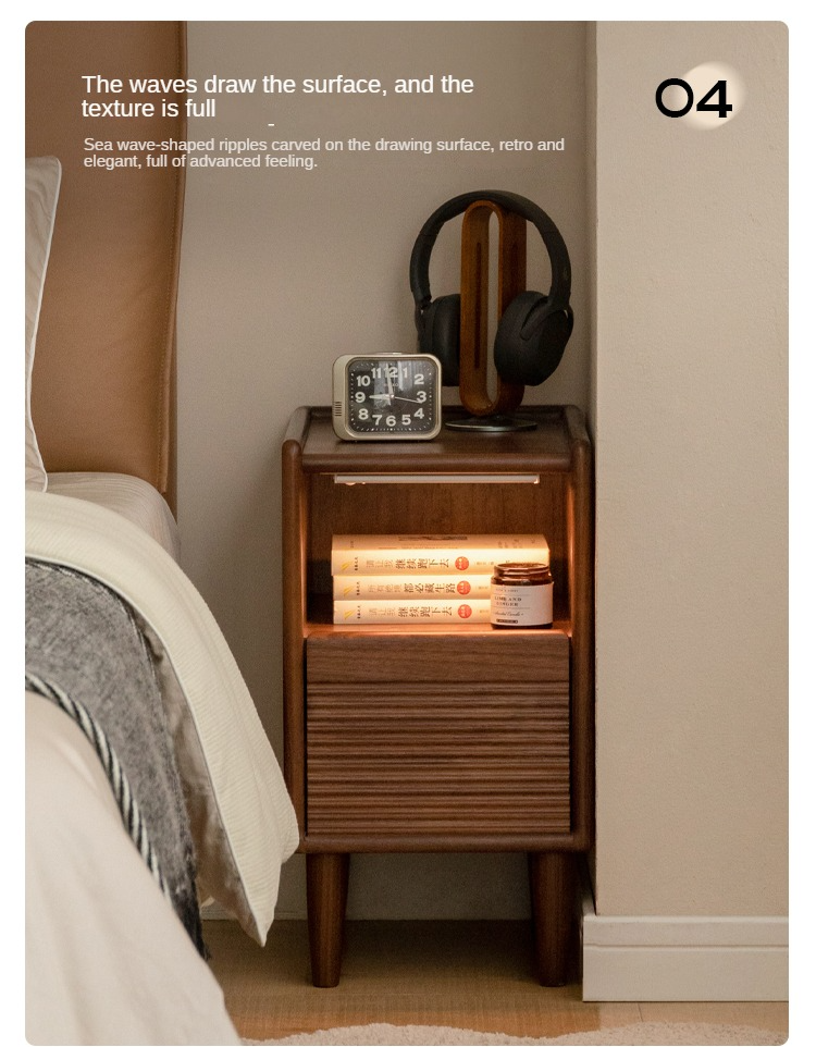 Black Walnut Solid Wood Nightstand Narrow Night Light: