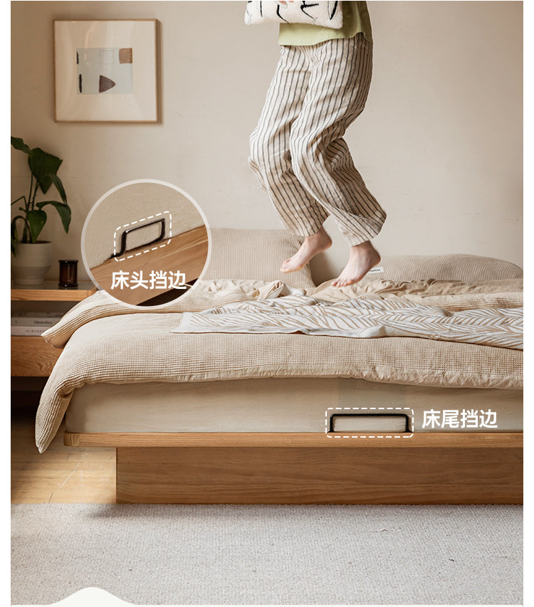 OAK Solid Wood platform bed, headboard-free bed Suspended Bed