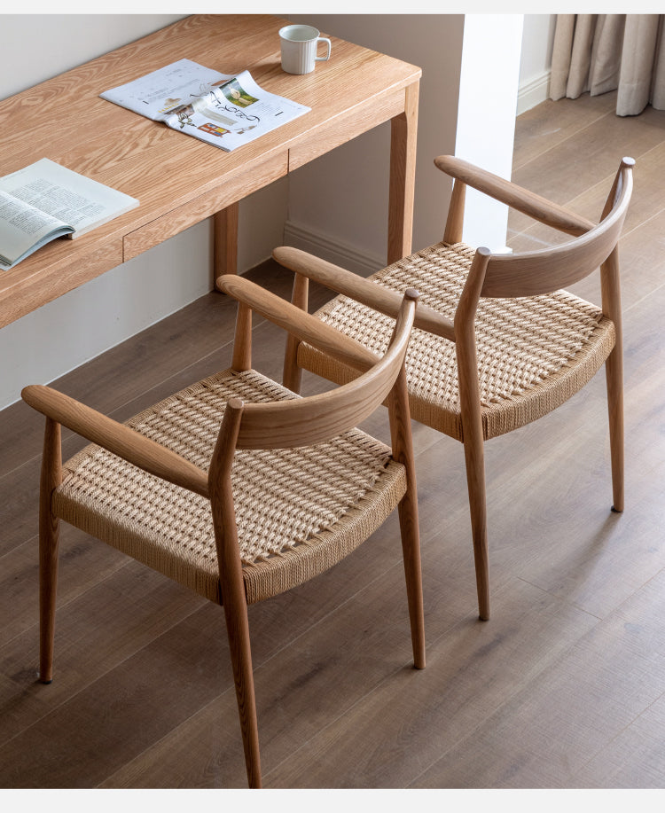 Oak Solid Wood Rope Weaving Chair, Original Wood Leisure Armchair: