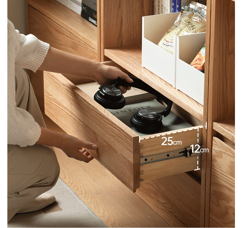 Oak, Solid Rubberwood, Ash Solid Wood Bookcase Free Combination Low Cabinet Floor-Standing Bookshelf