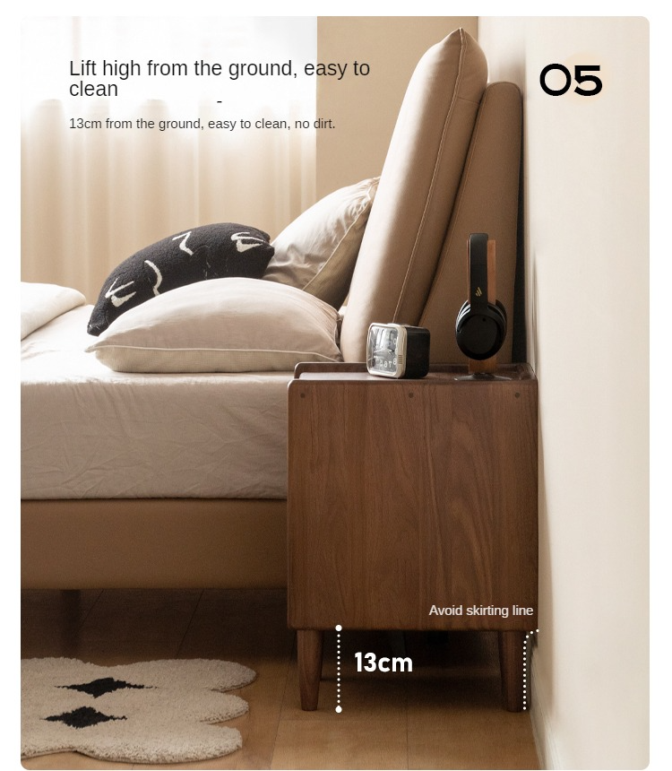 Black Walnut Solid Wood Nightstand Narrow Night Light:
