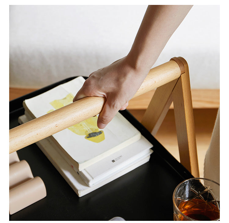 Beech Solid Wood Edge Table, Mobile Storage Rack