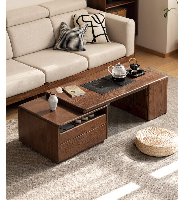 Oak, Black Walnut Solid Wood Retractable Modern Tea Table