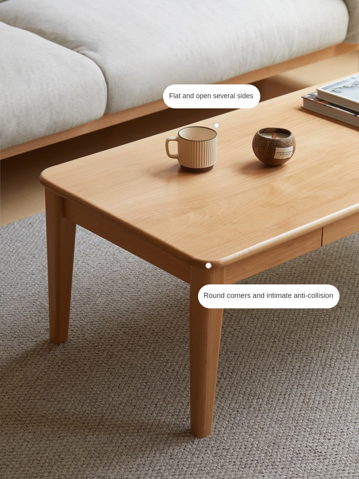 Beech Solid Wood Coffee Table Modern