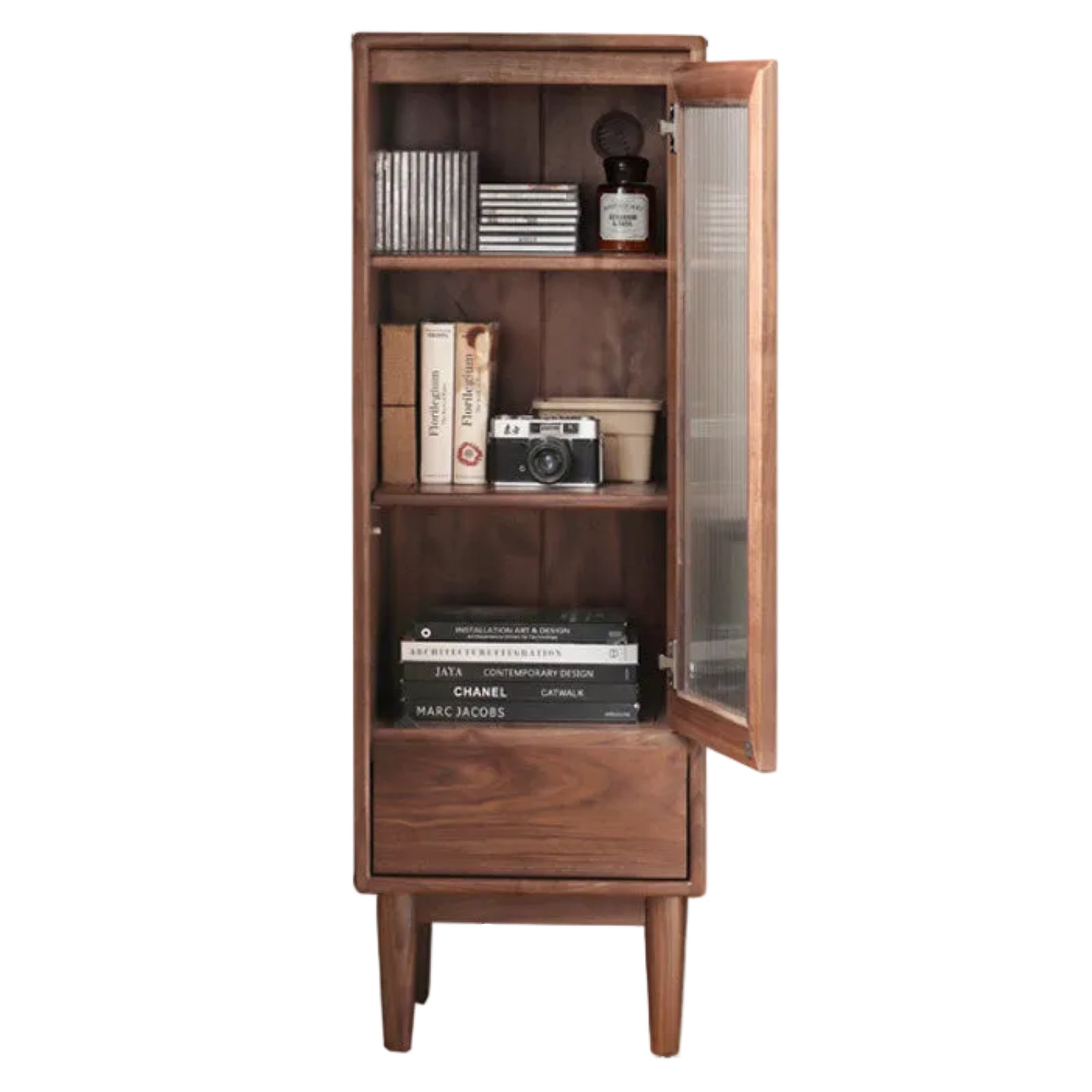 Black Walnut Solid Wood Side Cabinet Narrow Vintage Storage.