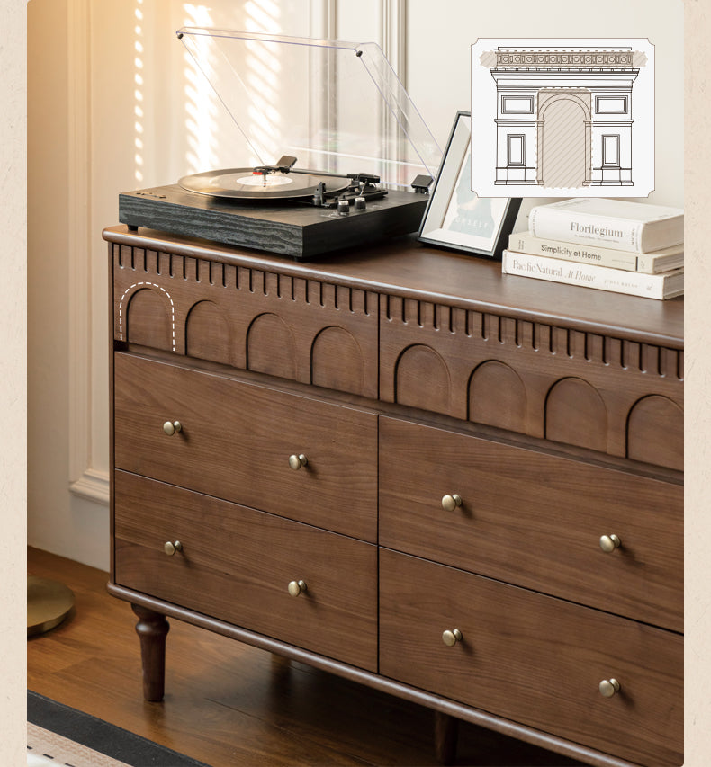 Black Walnut, Solid Rubberwood Chest of Drawers.