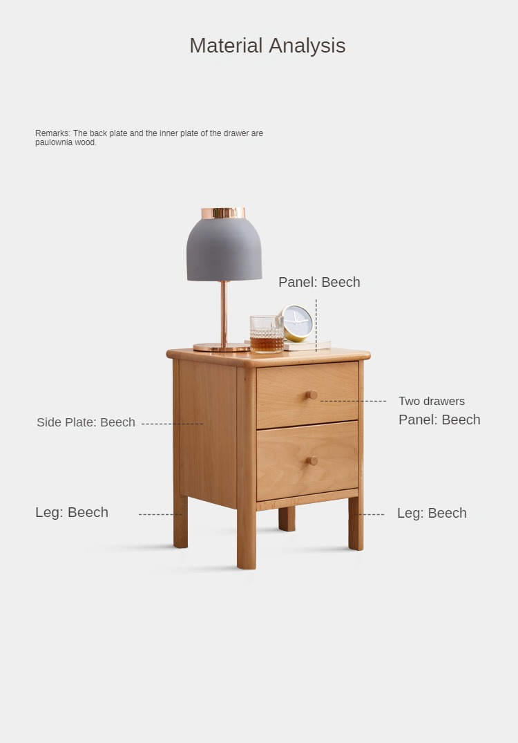 Beech Solid Wood Drawer Nightstand.