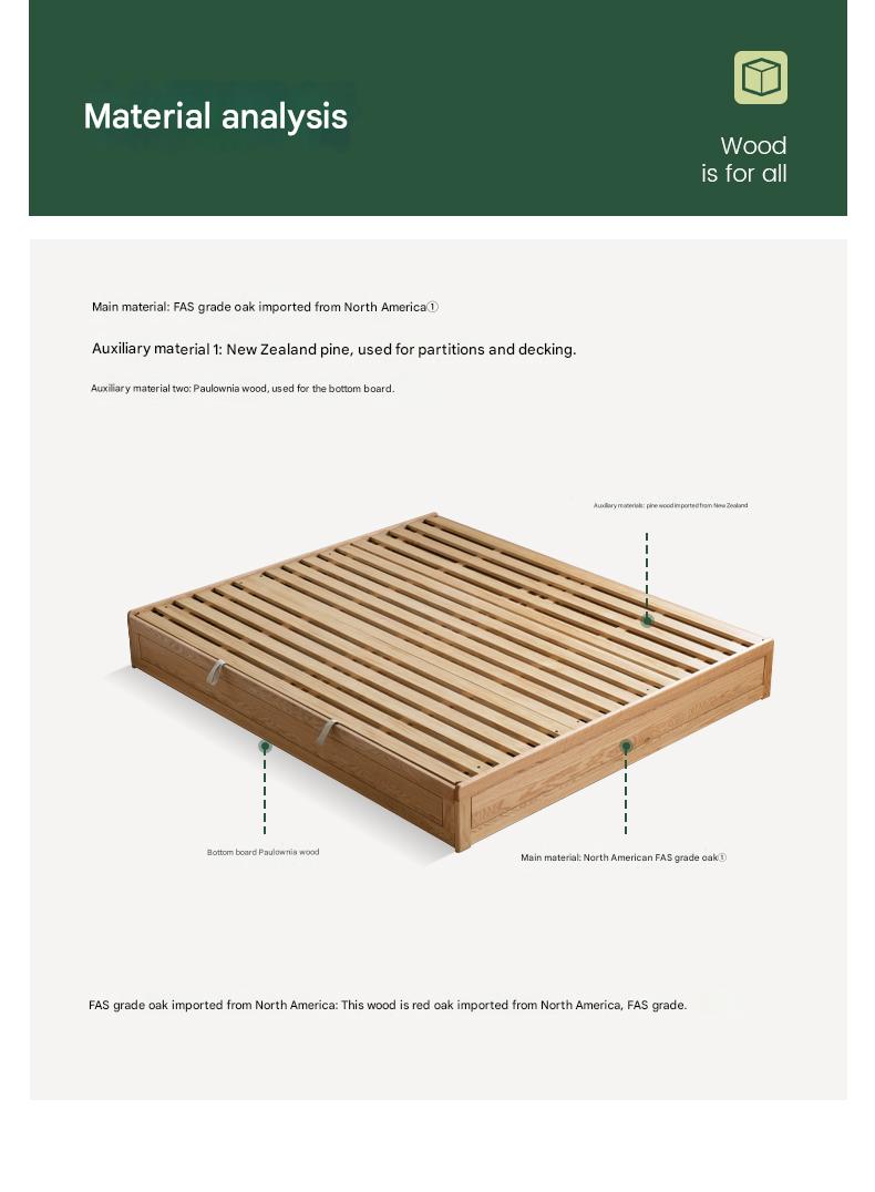 Oak solid wood platform bed, headboard-free Box bed