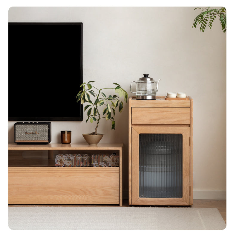 Black Walnut, Oak Solid Wood Movable Tea Cabinet