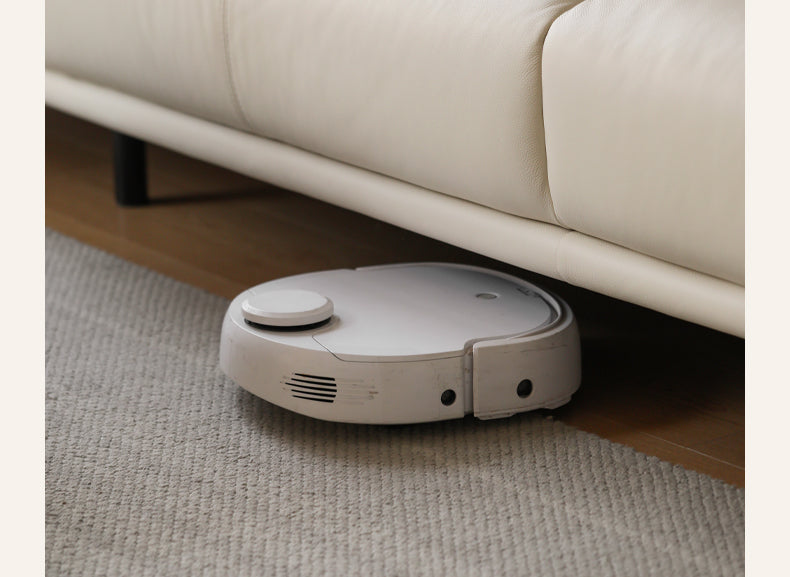 Leather Straight White Italian Sofa.