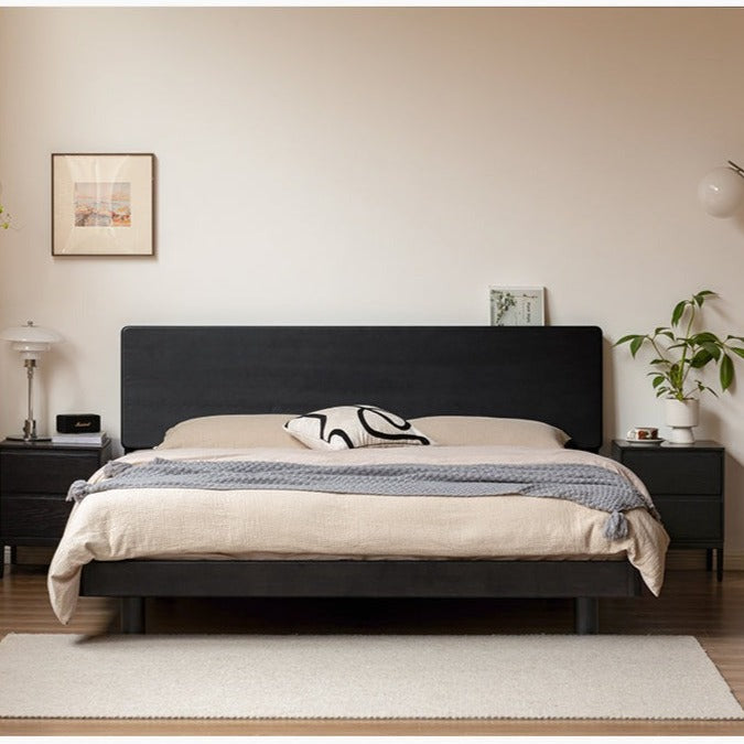 Oak Solid Wood Nordic Floating Bed — Modern Minimalist Black with Light