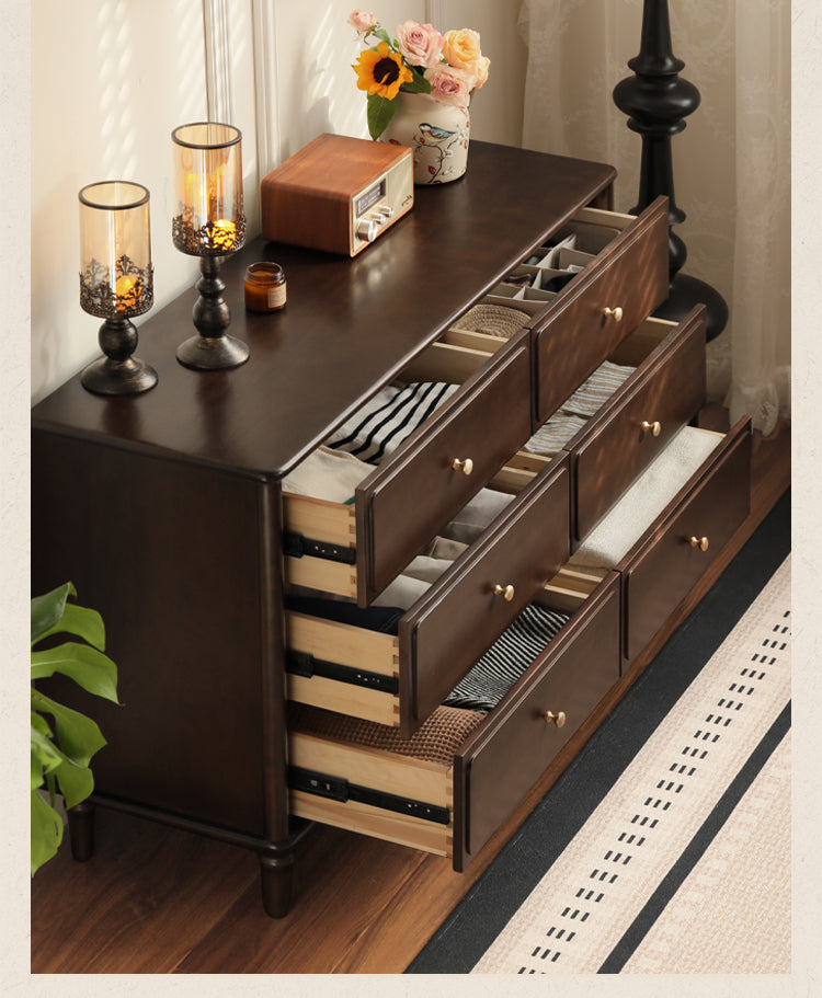 Poplar Solid Wood American Retro Style Chest of Drawers.