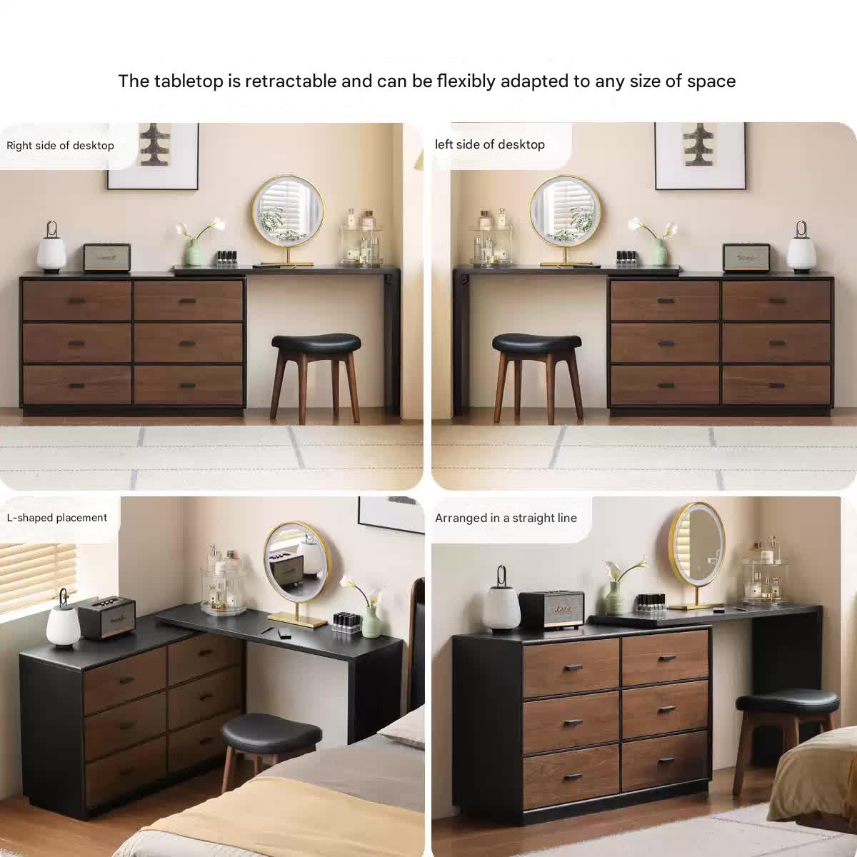 Black Walnut, Oak Solid Wood Italian Light Luxury Dressing Table.