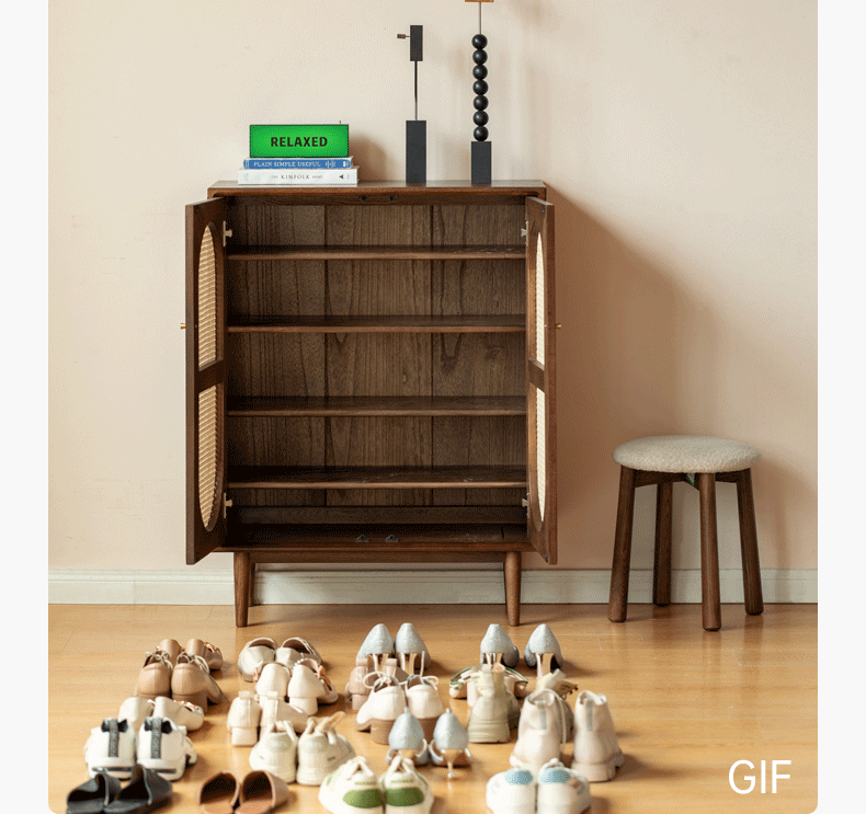 Oak Solid Wood Rattan Wall-Mounted Shoe Cabinet