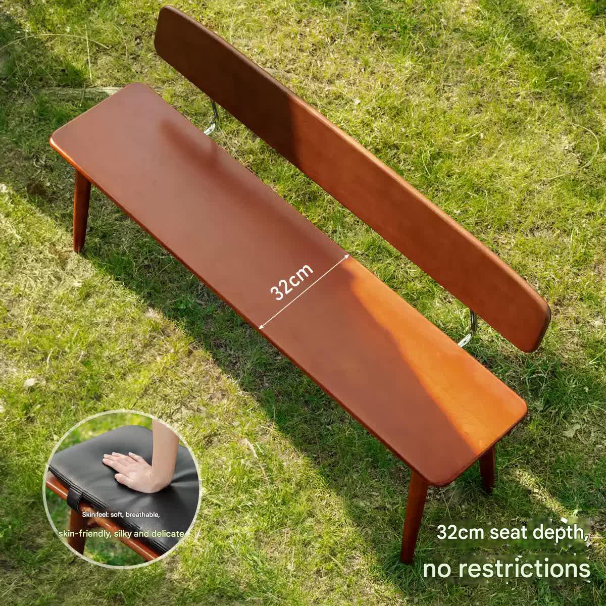 Beech Solid Wood Organic Leather Long Bench