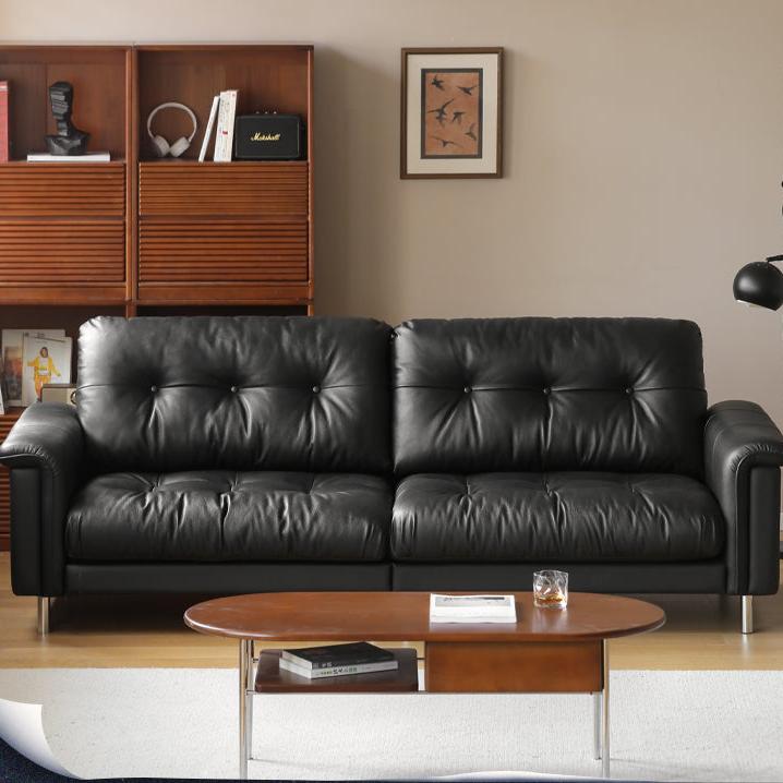 Leather Light Luxury Black Straight Sofa,