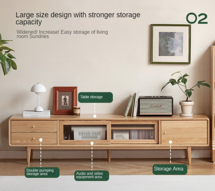 Oak, Ash Solid Wood TV Stand Sliding Door