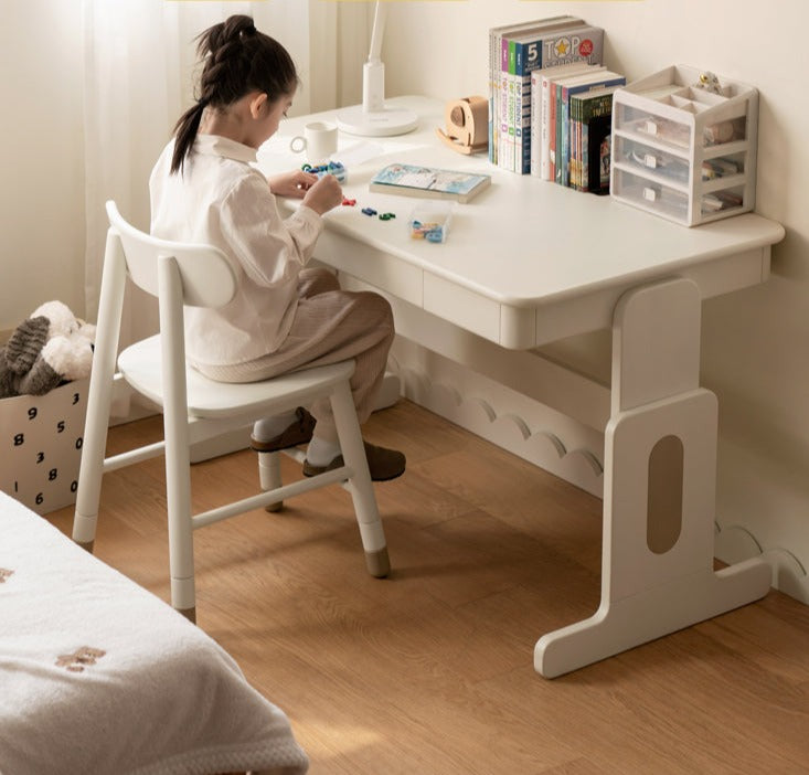 Solid Rubberwood Lift Study Desk Adjustable White Kids Desk