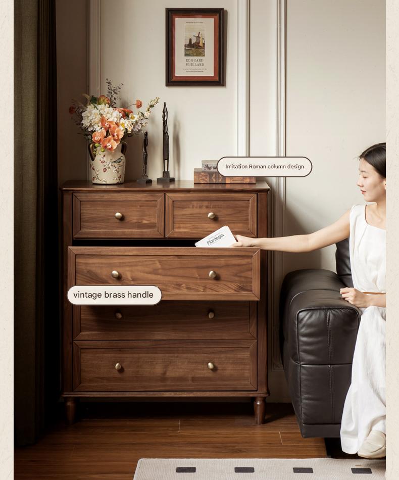 Black Walnut Solid Wood American Retro Chest of Drawers.