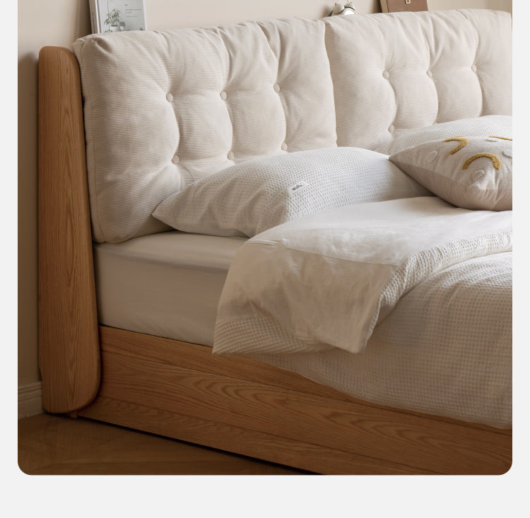 Oak Solid Wood Fabric Box Bed Cream Style