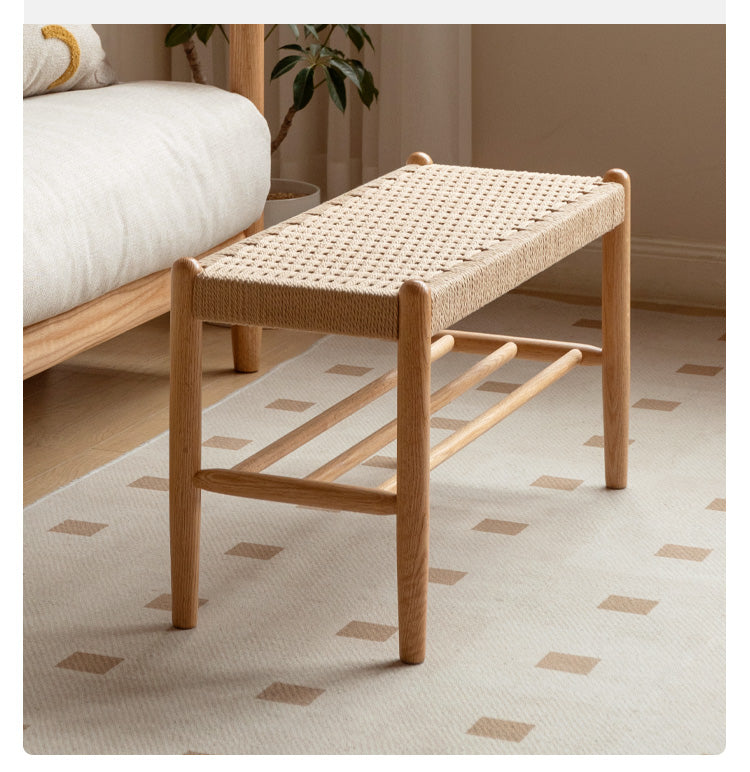 Oak Solid Wood Modern Rope Shoe Bench