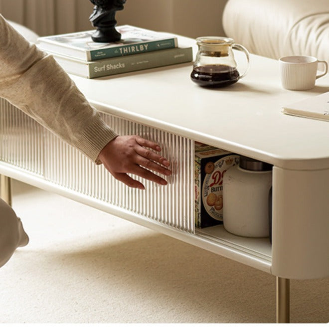 Poplar Solid Wood Modern White Storage Coffee Table
