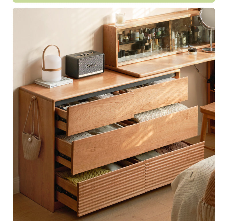 Сherry Solid Wood Retro Corner Dressing Table.