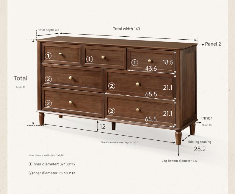 Black Walnut Solid Wood American Retro Chest of Drawers.