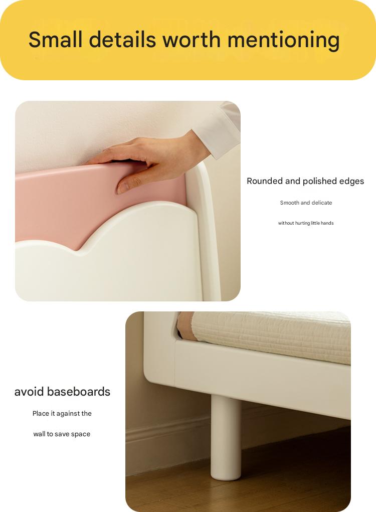 Rubber Solid Wood Cream Style Single Bed.