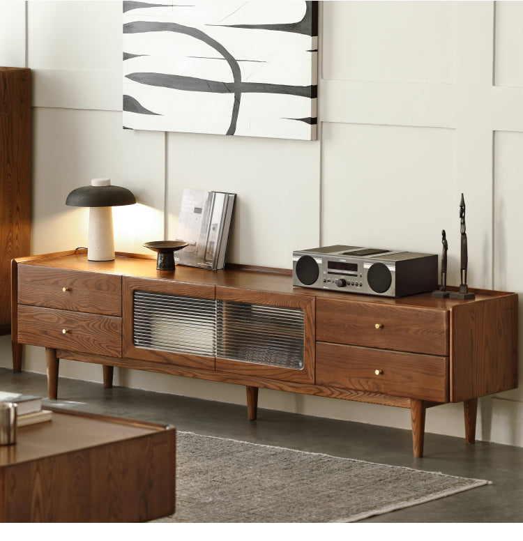 Ash Solid Wood TV Cabinet Minimalist Rock Plate