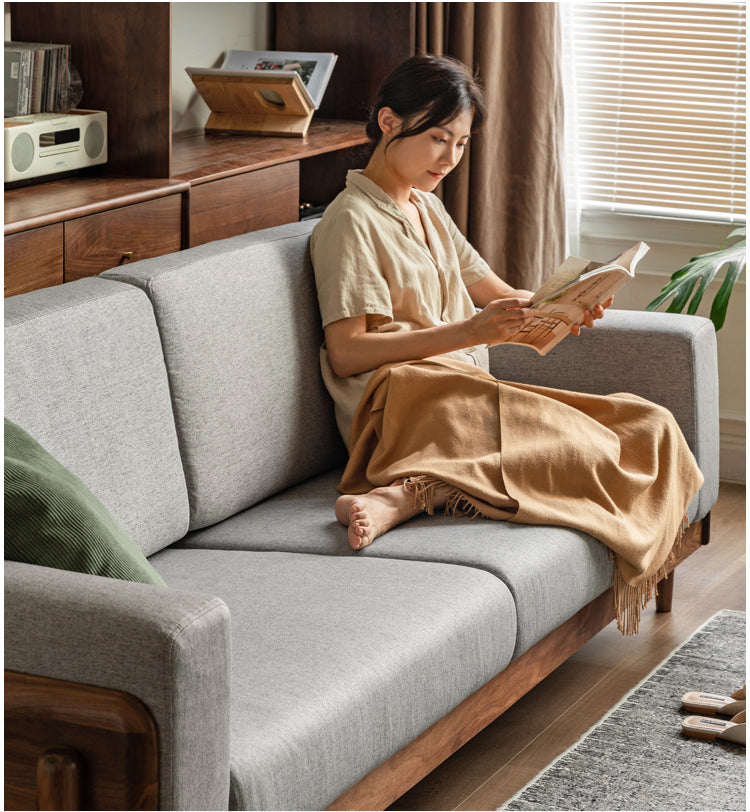 Black Walnut Solid Wood Fabric Sofa.