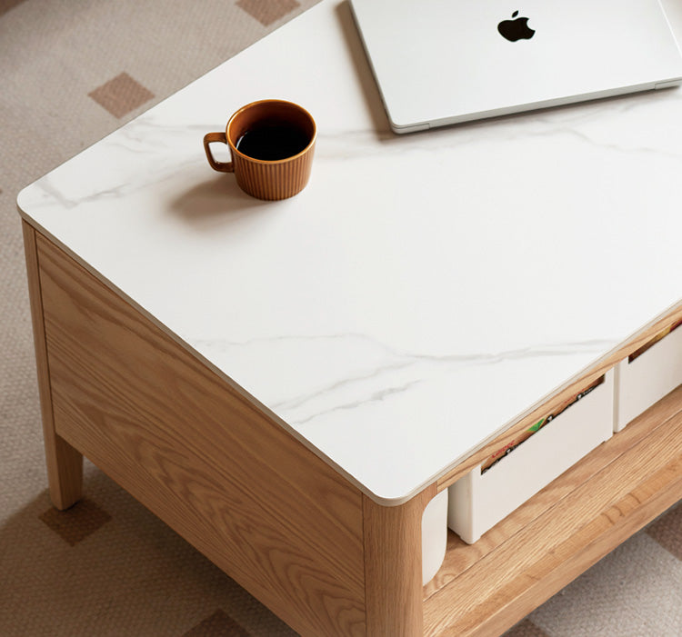 Oak, Solid Rubberwood Coffee Table Rock Slabs