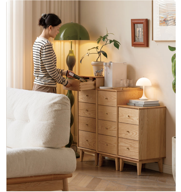 Oak, Beech Solid Wood Chest of Drawers, Multi-Functional Storage Cabinet Combination