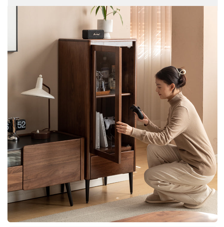 Black Walnut Solid Wood Rock Side Cabinet.