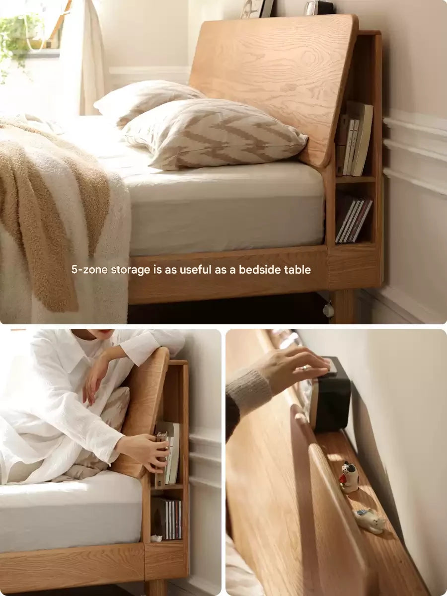 Oak Solid Wood Soft Light With Bookshelf Bed