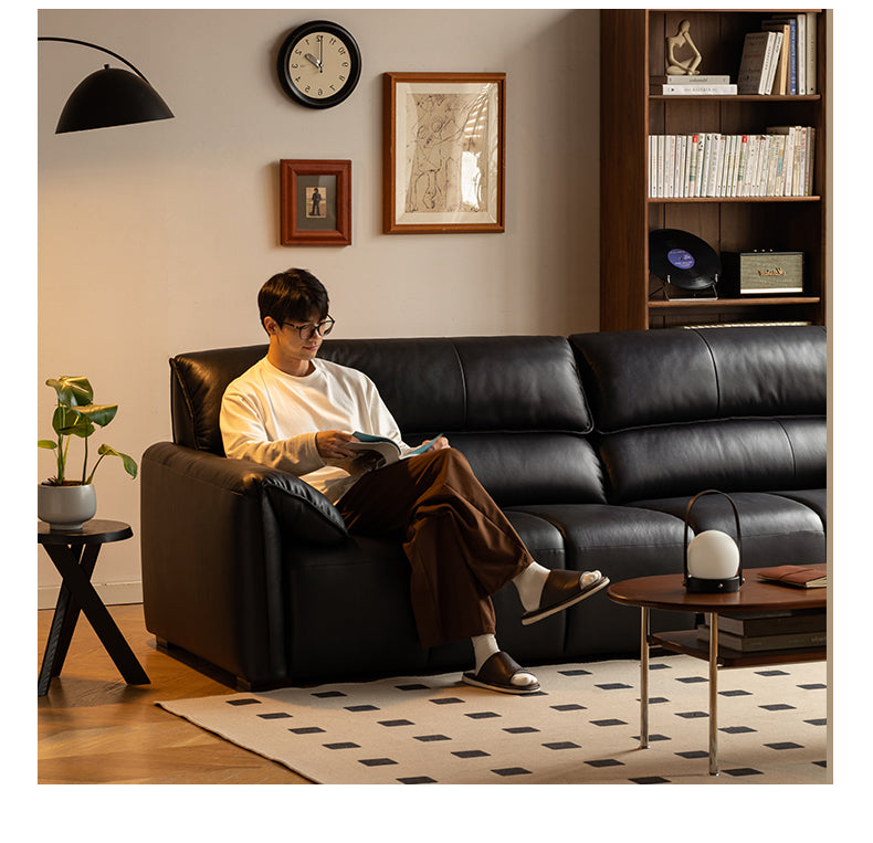 Leather First Layer Yellow Cowhide Piano Key Leather Sofa,