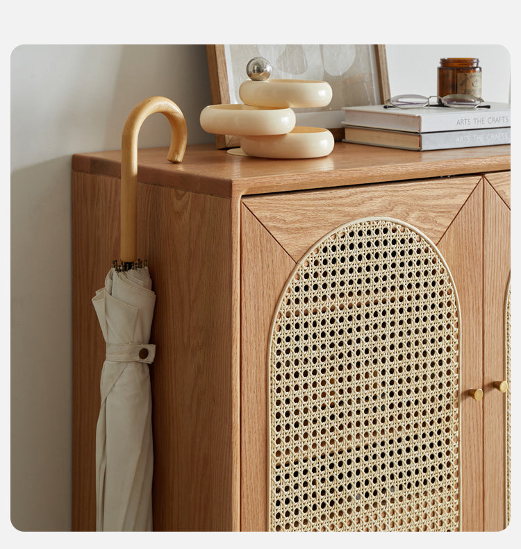 Oak Solid Wood Rattan Shoe Cabinet