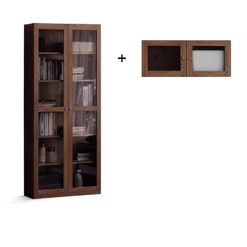 Solid Rubberwood, Oak Solid Wood Bookcase Modern With Glass Door