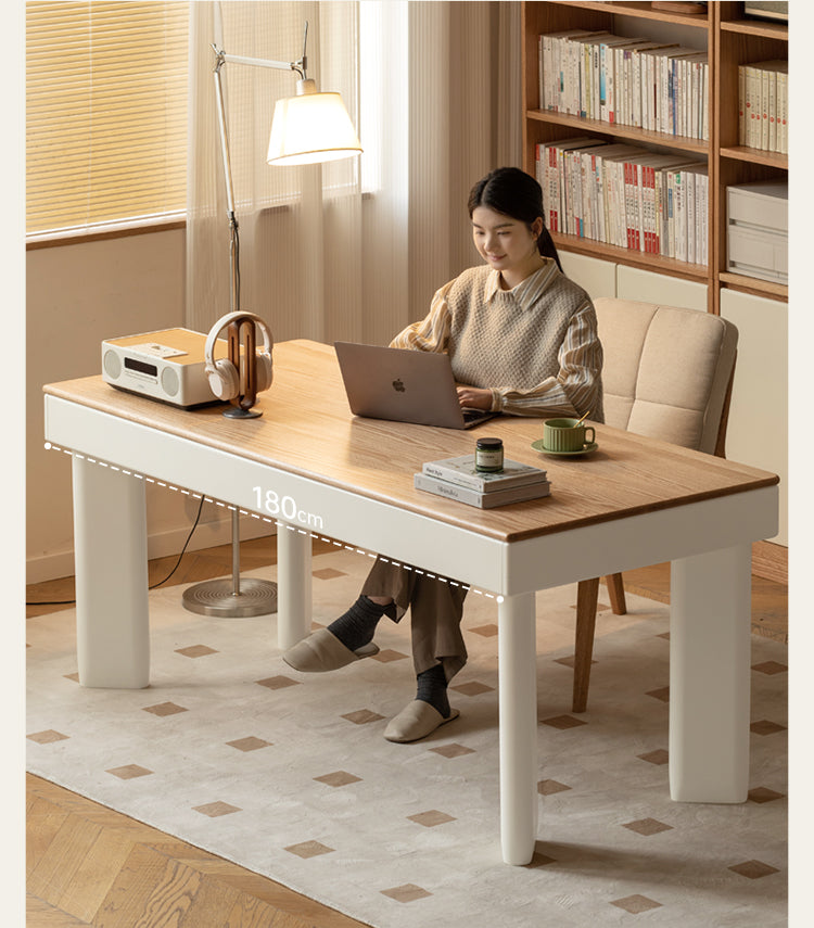 Oak, Poplar Solid Wood Modern Cream Style Computer With Drawer.