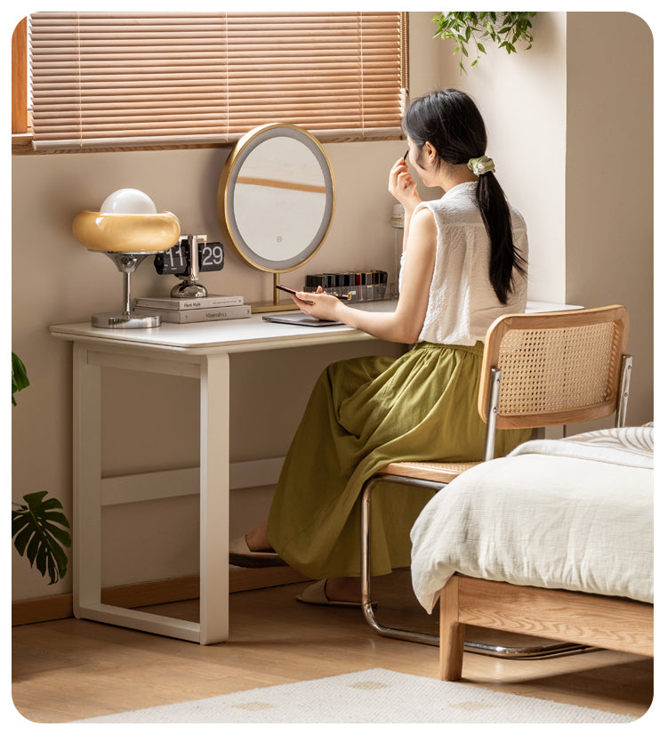 Birch solid wood slate desk white cream style "