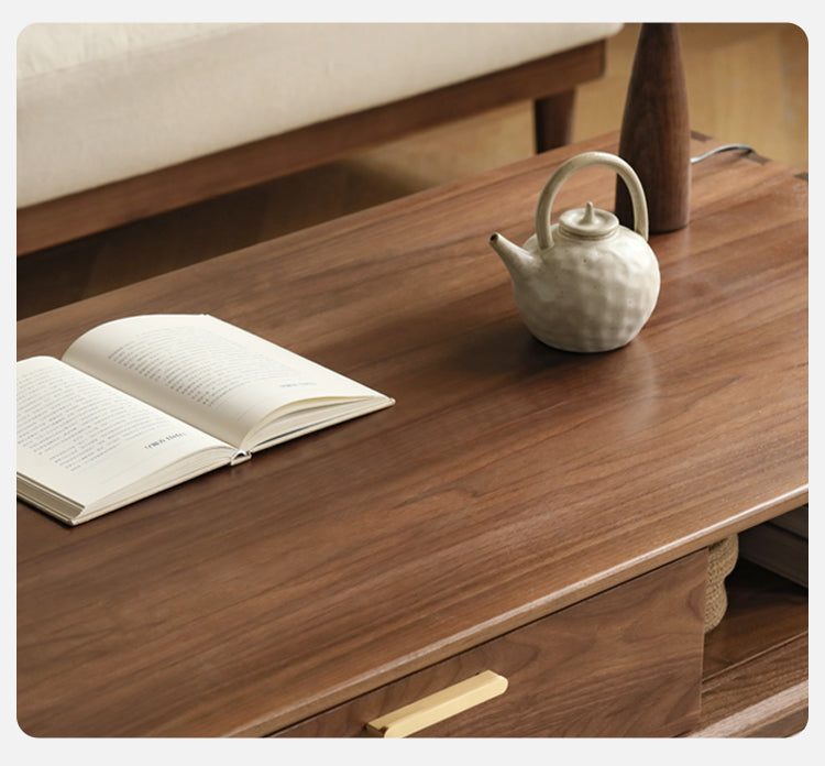 Black Walnut Solid Wood Storage Rock Plate Coffee Table
