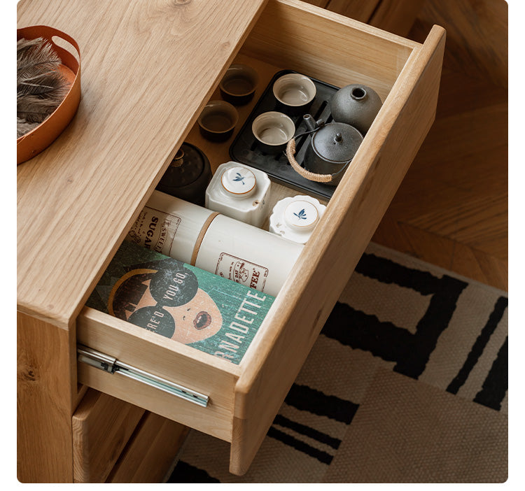 White Oak Solid Wood Wabi-Sabi Style Drawers Cabinet
